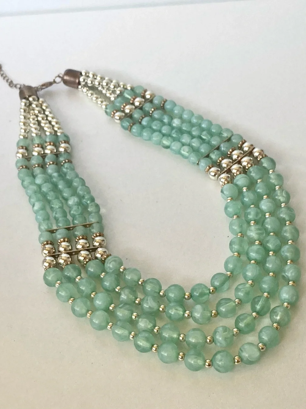 Multi-Strand Green Beaded preloved Necklace with Gold and silver tone Accents
